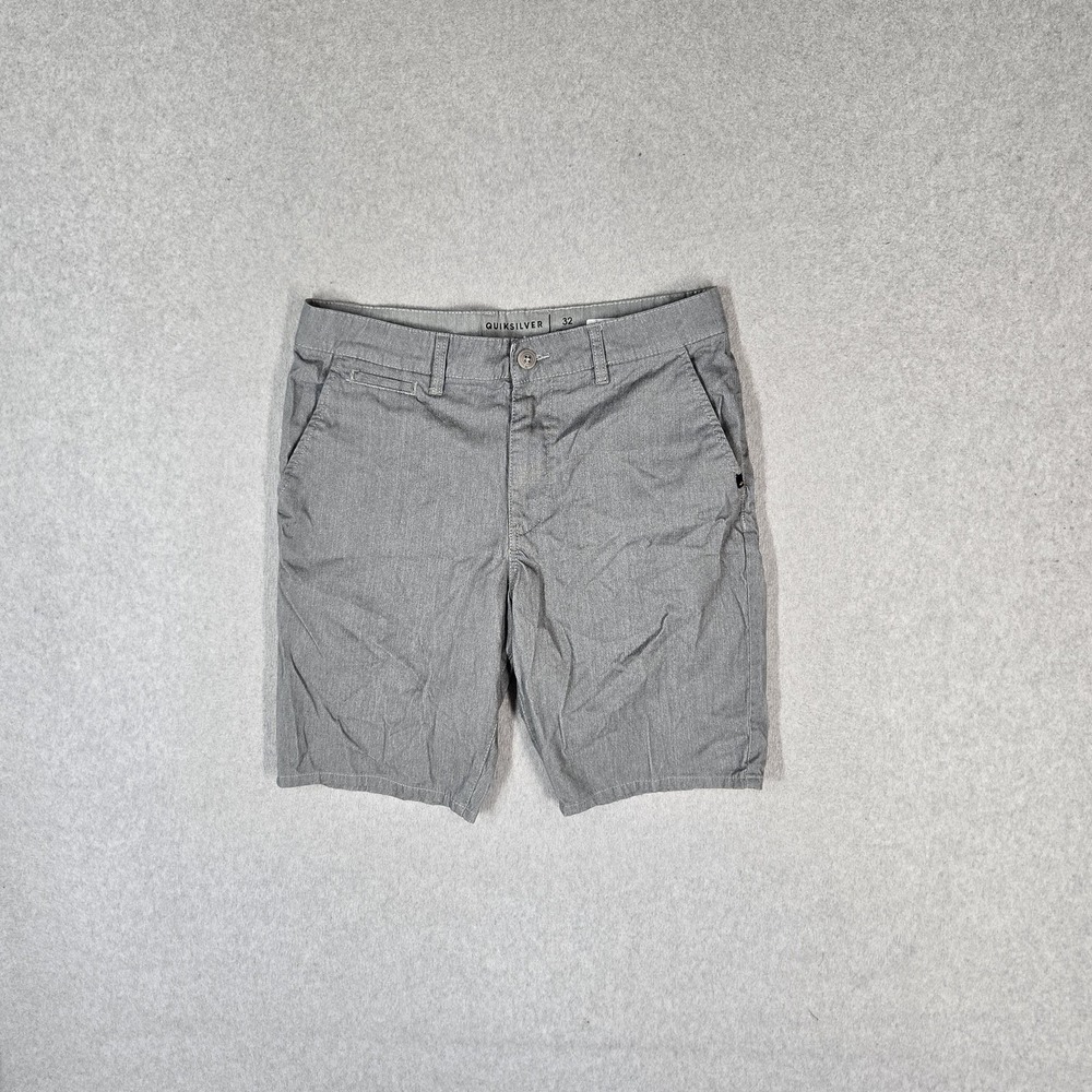 Quiksilver Men Shorts 32 Gray Chino Straight Fit 8" Inseam Logo Stretch Casual